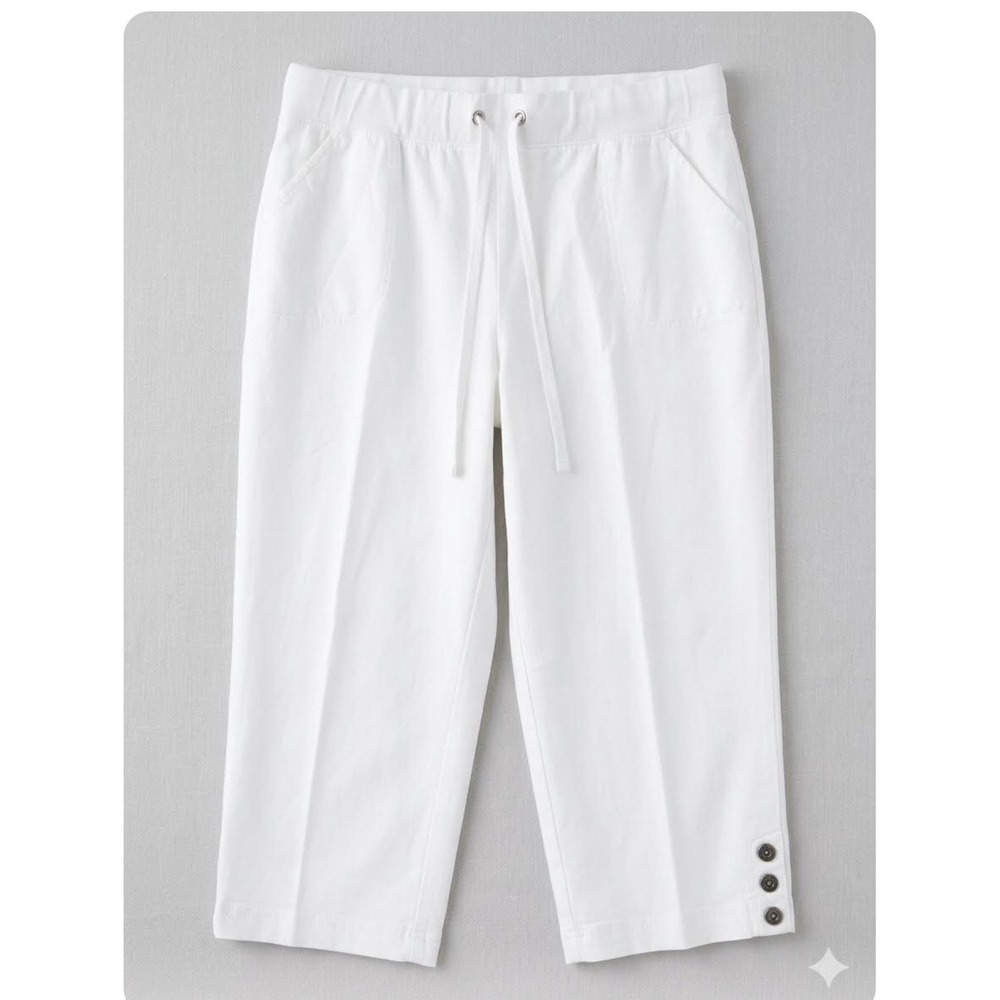Karen Scott Sport Womens White Cotton Blend Drawstring Capri Pants Size L